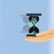 Plakat zur Ringvorlesung Klimawandel Die Erde rieselt durch eine Sanduhr, die von einer Hand gehalten wird.